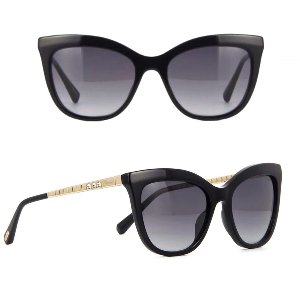 🆕 New/Authentic Chopard Black Cat Eye Sunglasses ▪️ SCH260S 700 ▪️ 54-19-135